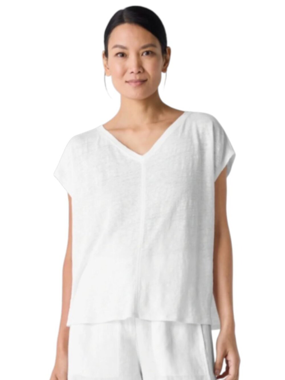 NWT Eileen Fisher Organic Linen Boxy Top Shirt Womens XXS Nimbus Gray V-Neck NEW